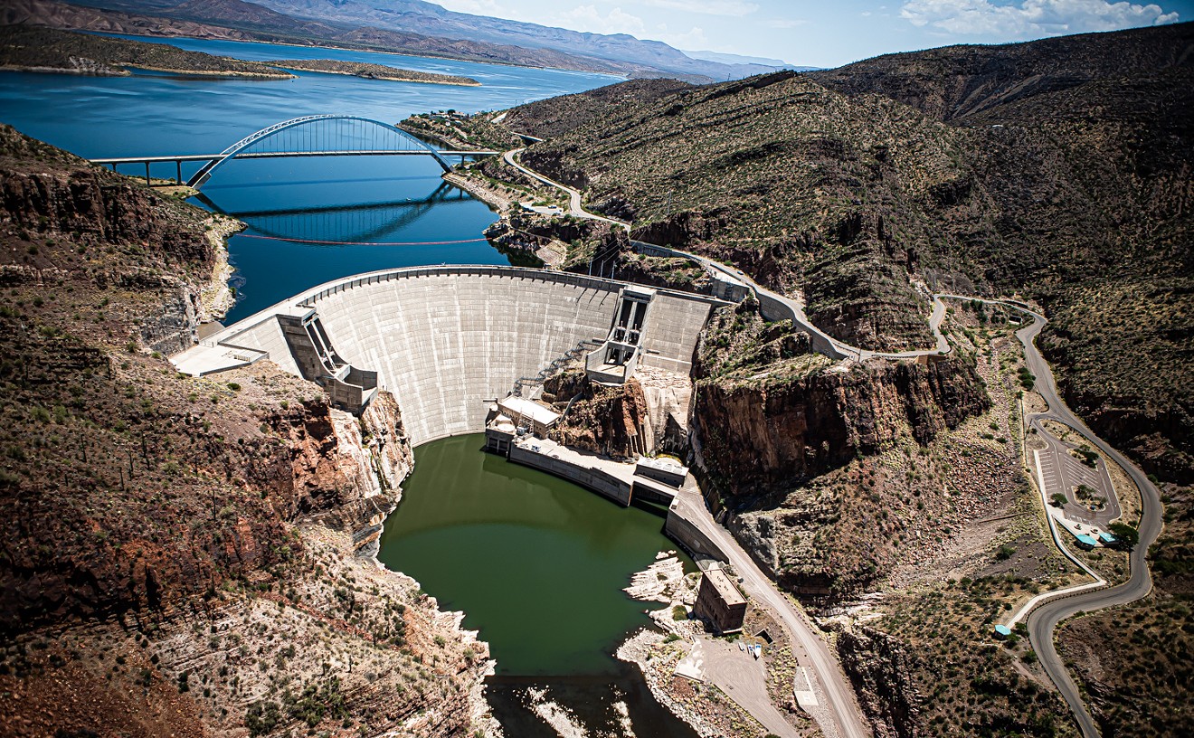 The Roosevelt Dam marks the start of a series of reservoirs and dams that make up the Salt River system.
