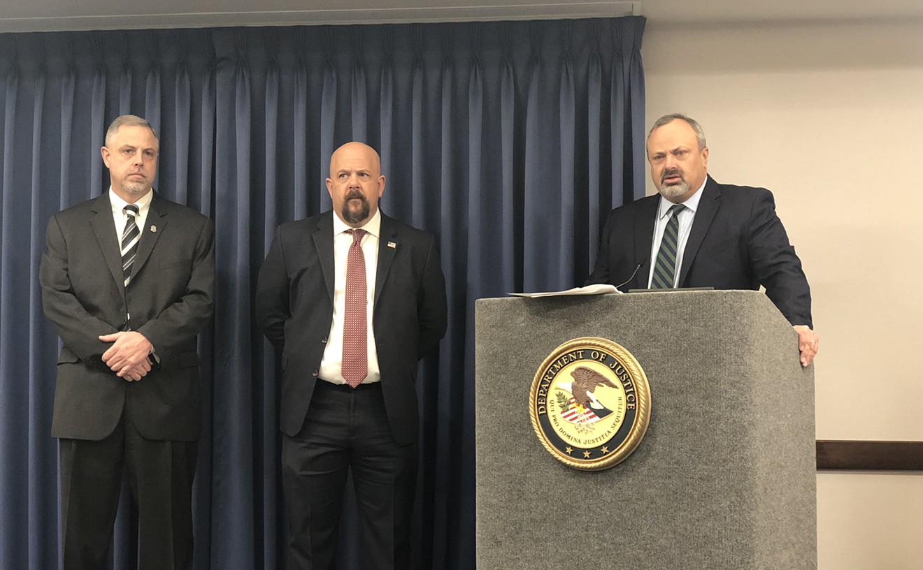 United States Attorney for the District of Arizona Michael Bailey speaking at a press conference on February 11, alongside Homeland Security Investigations' Scott Brown and Immigration and Customs Enforcement's Albert Carter.