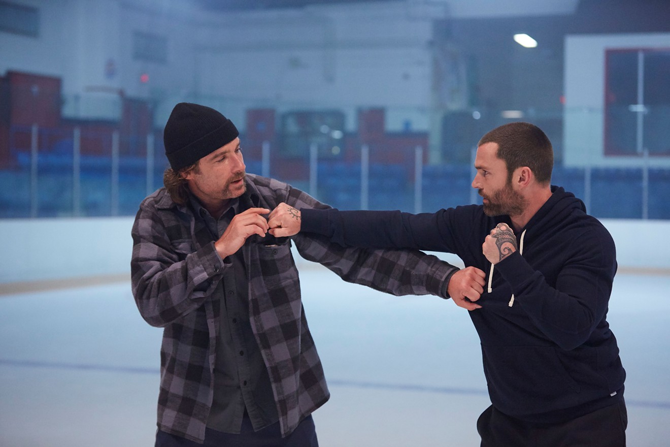 Liev Schreiber (left) and Seann William Scott square off as fighting-mad hockey players in Goon: Last of the Enforcers.