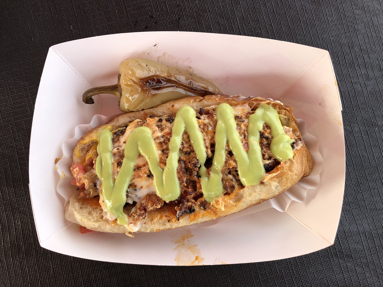 The Choridogo, a Sonoran hot dog with chorizo.