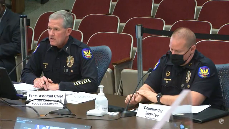 Assistant police chief Michael Kurtenbach presents on the agency's drone plans on Wednesday night.