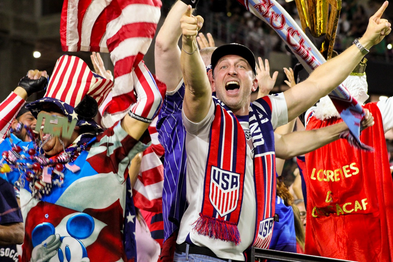 Fans of the U.S. Men's National Team celebrate an equalizing goal by Jesús Ferreira in the 82nd minute of the game.