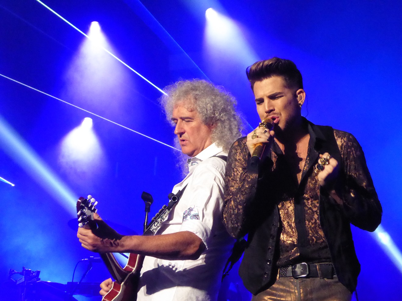 Brian May, left, with Adam Lambert