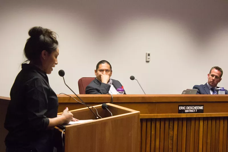Image: Adrienne Kitcheyan, a former Perryville inmate, testifies in front of the House Committee on Military, Veterans, and Regulatory Affairs.