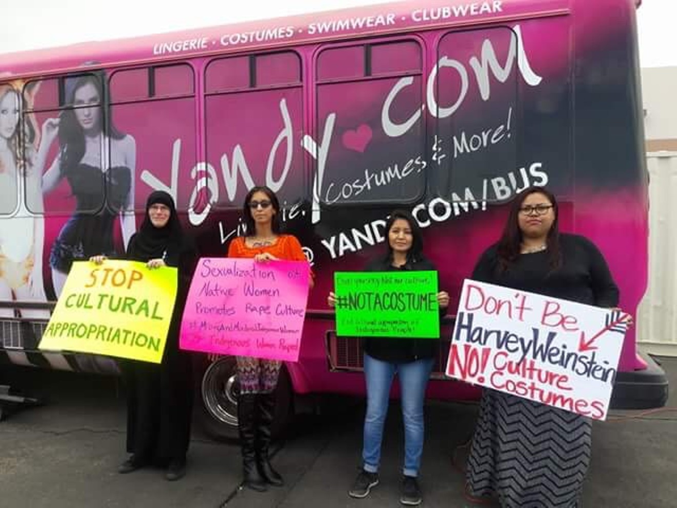 A small but loud group protested cultural appropriation at the Yandy offices until police were called on Monday, October 30.