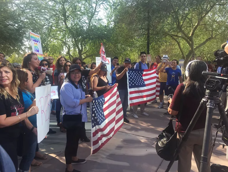 Image: Dreamers line up for the news crews.