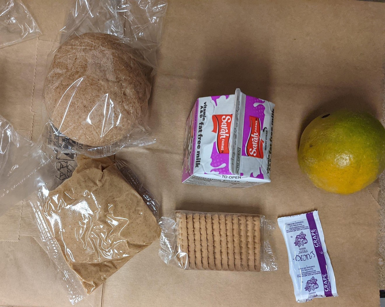 Weekend breakfast at the Maricopa County Jail: peanut butter and "grape flavored jelly."