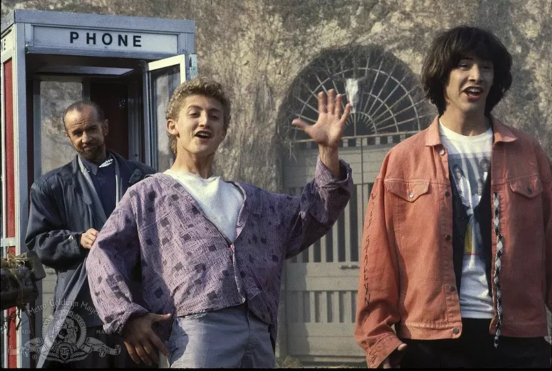 Image: Alex Winter (center) and Keanu Reeves (right) with the late George Carlin (left) in Bill & Ted's Excellent Adventure.