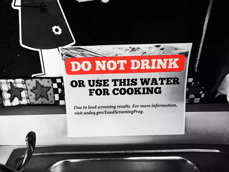 Image: Genevieve Boileau-Stockfisch's classroom sink at Entz Elementary, a public school in Mesa. Water from her sink tested for 500 parts per billion of level.