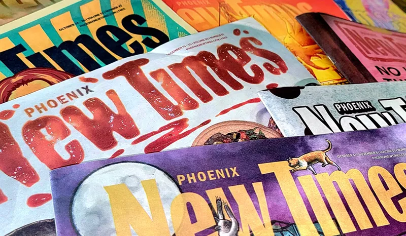 Image: a stack of different phoenix new times issues