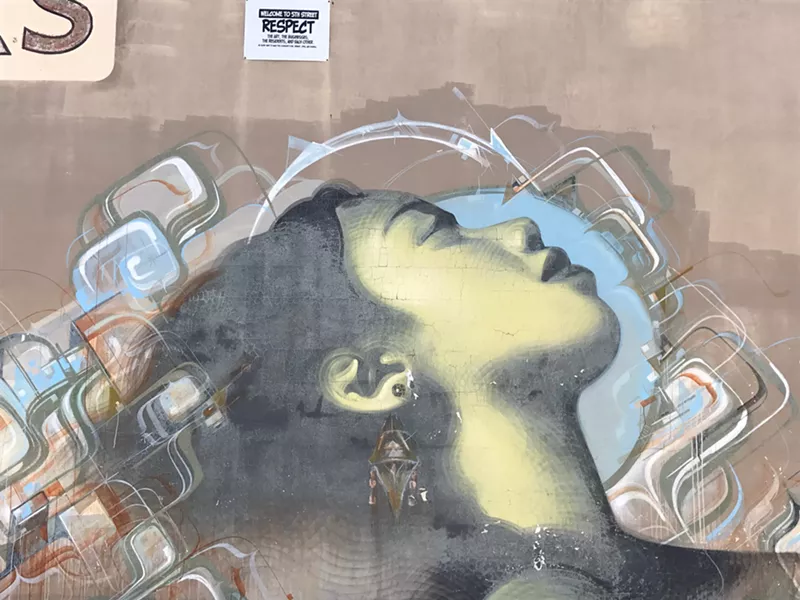 Image: Detail of the 2009 mural painted by El Mac and Augustine Kofie at Roosevelt and Fifth streets.