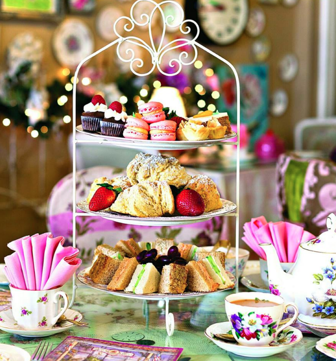 Three tiers of delicious treats at the English Rose Tea Room.