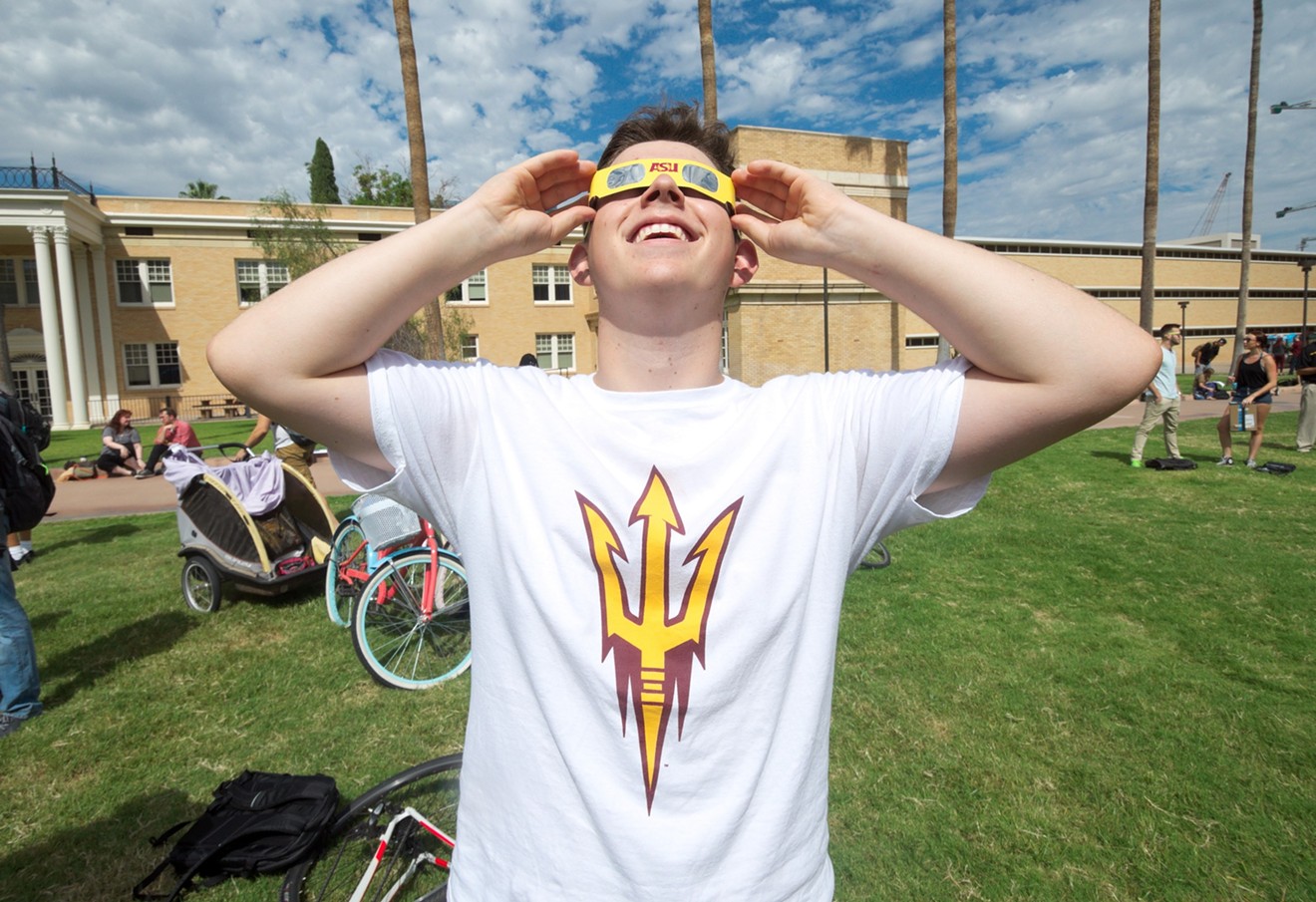 A student at Arizona State University in Tempe viewing the solar eclipse in 2017.