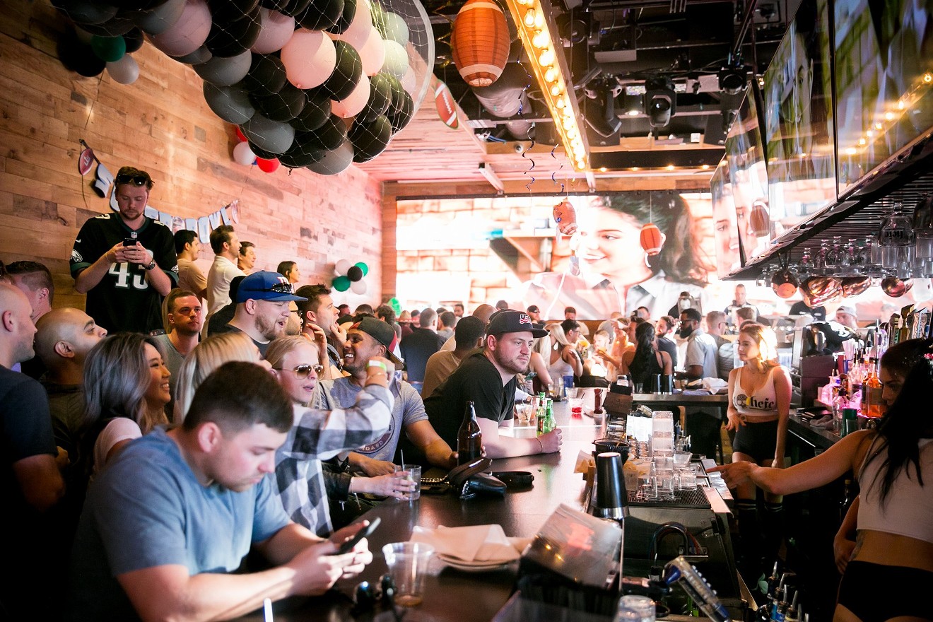 The scene inside El Hefe during one of its Super Bowl parties.