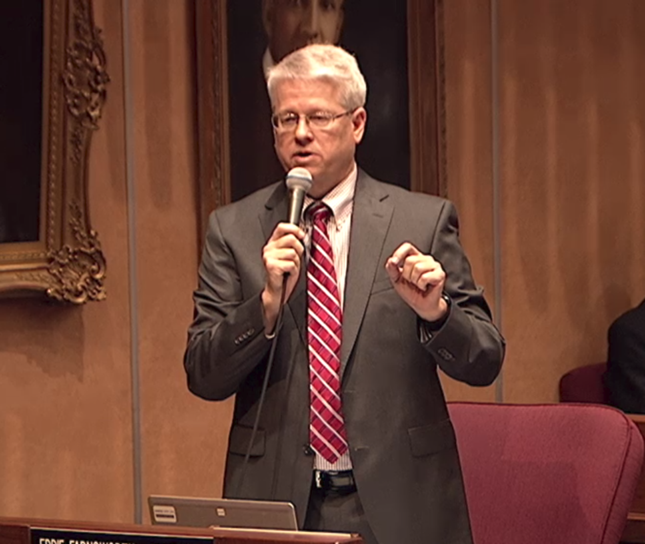 State Senator Eddie Farnsworth criticized a bill on May 7 that would extend the statute of limitations for survivors of childhood sexual assault.
