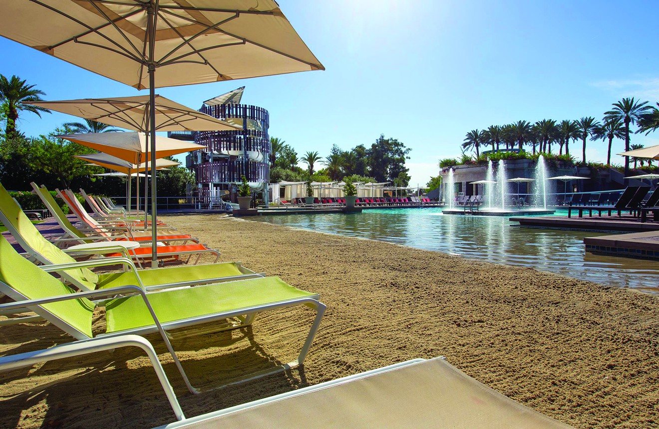 A sandy beach at the Hyatt Regency Scottsdale Resort and Spa at Gainey Ranch.
