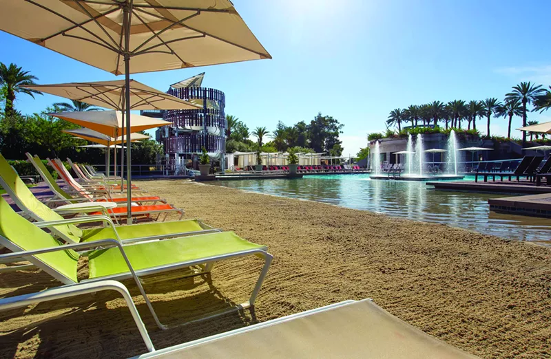 Image: A sandy beach at the Hyatt Regency Scottsdale Resort and Spa at Gainey Ranch.