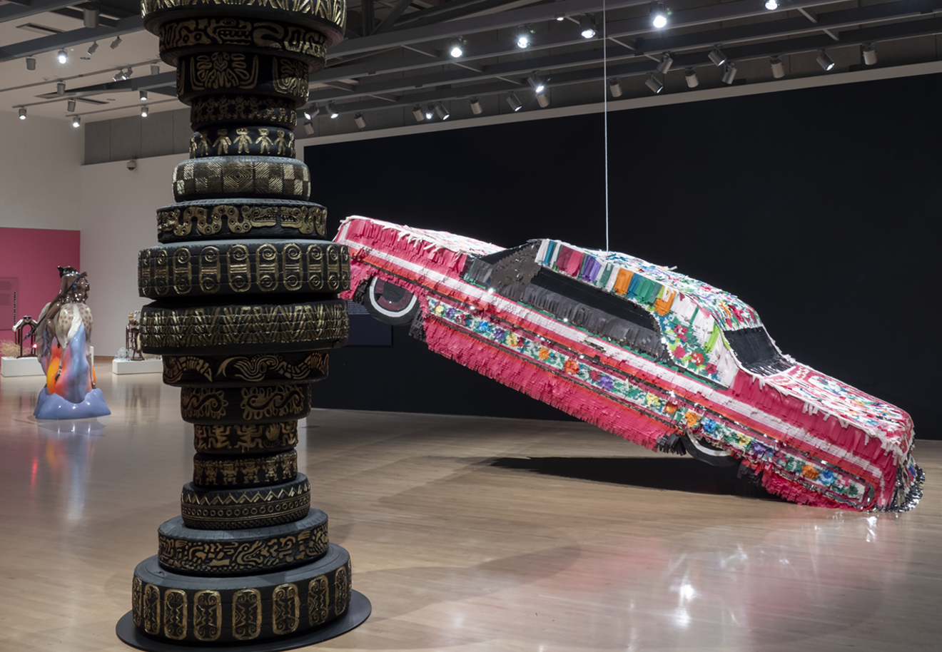 Justin Favela, Gypsy Rose Piñata (II), 2022. Found objects,
cardboard, styrofoam, paper, and glue. Courtesy of the artist.
Installation view of Desert Rider, 2022, Phoenix Art Museum.
Courtesy of Phoenix Art Museum.