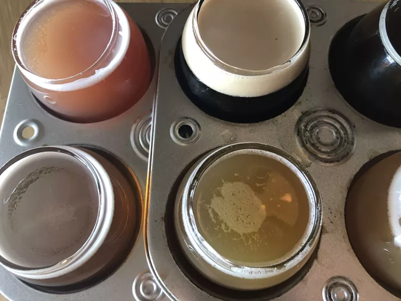 Image: Helton Brewing Company pours deep flight glasses.