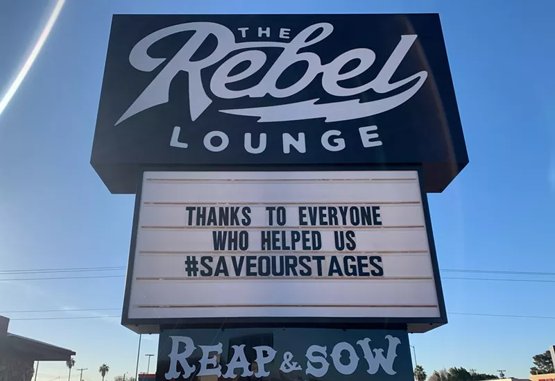 Image: The Rebel Lounge's marquee celebrates the passage of the Save Our Stages Act.