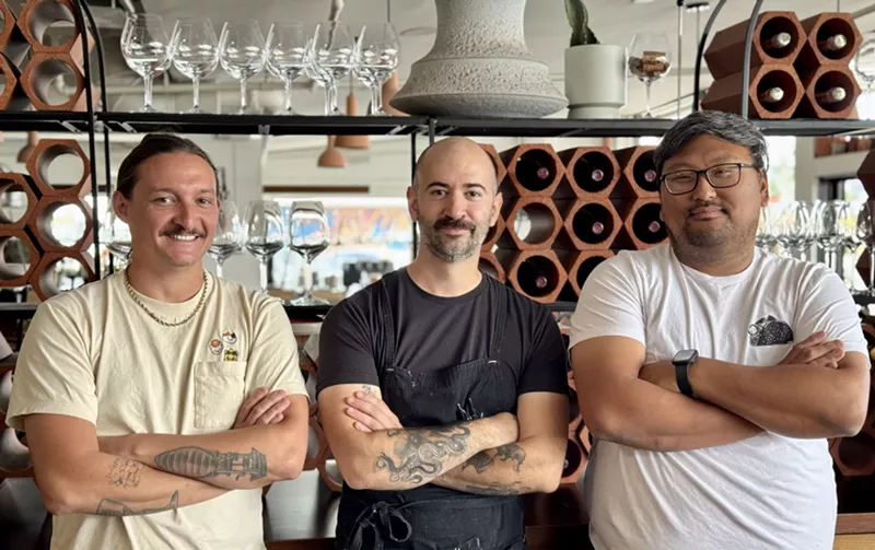 Image: (From left) Valentine owner Blaise Faber with incoming executive chef Nico Zades and outgoing chef Donald Hawk.