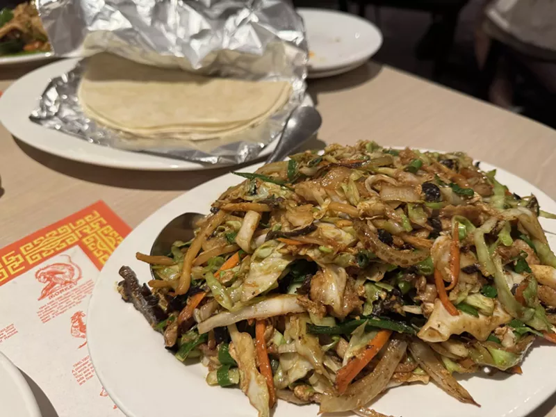 Image: At Wong's Restaurant, wrap tasty Moo Shu Pork in soft pancakes for the perfect bite.
