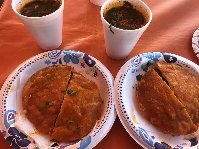 Image: Two orders of quesabirria from Birrieria Tijuana.