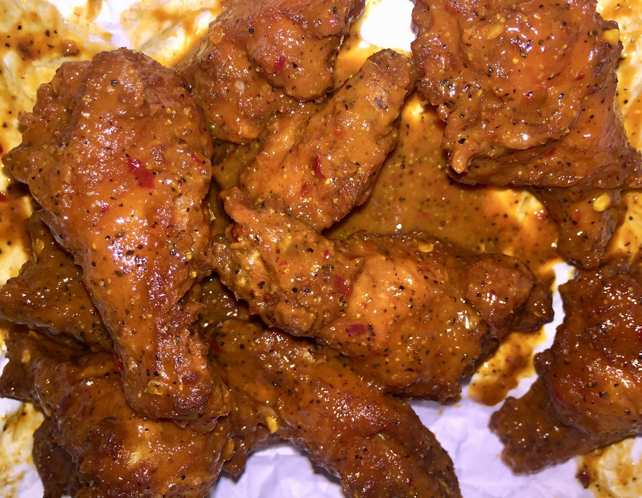 The Angry Mustard Wings at Zesty Zzeeks Pizza.